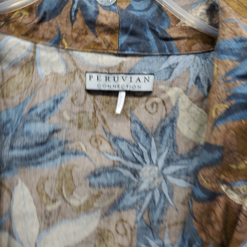Peruvian Connection Robe Womens Large Multi Floral Pipe Trim Drawstring Waist - Picture 5 of 9